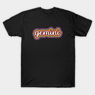 Gemini Astrology Script Typography Gay Pride Rainbow T-Shirt